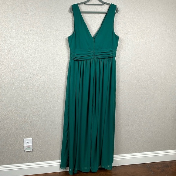 New Dessy Collection Sleeveless Draped Chiffon Maxi Dress With Slit Hunter Green - Picture 5 of 11